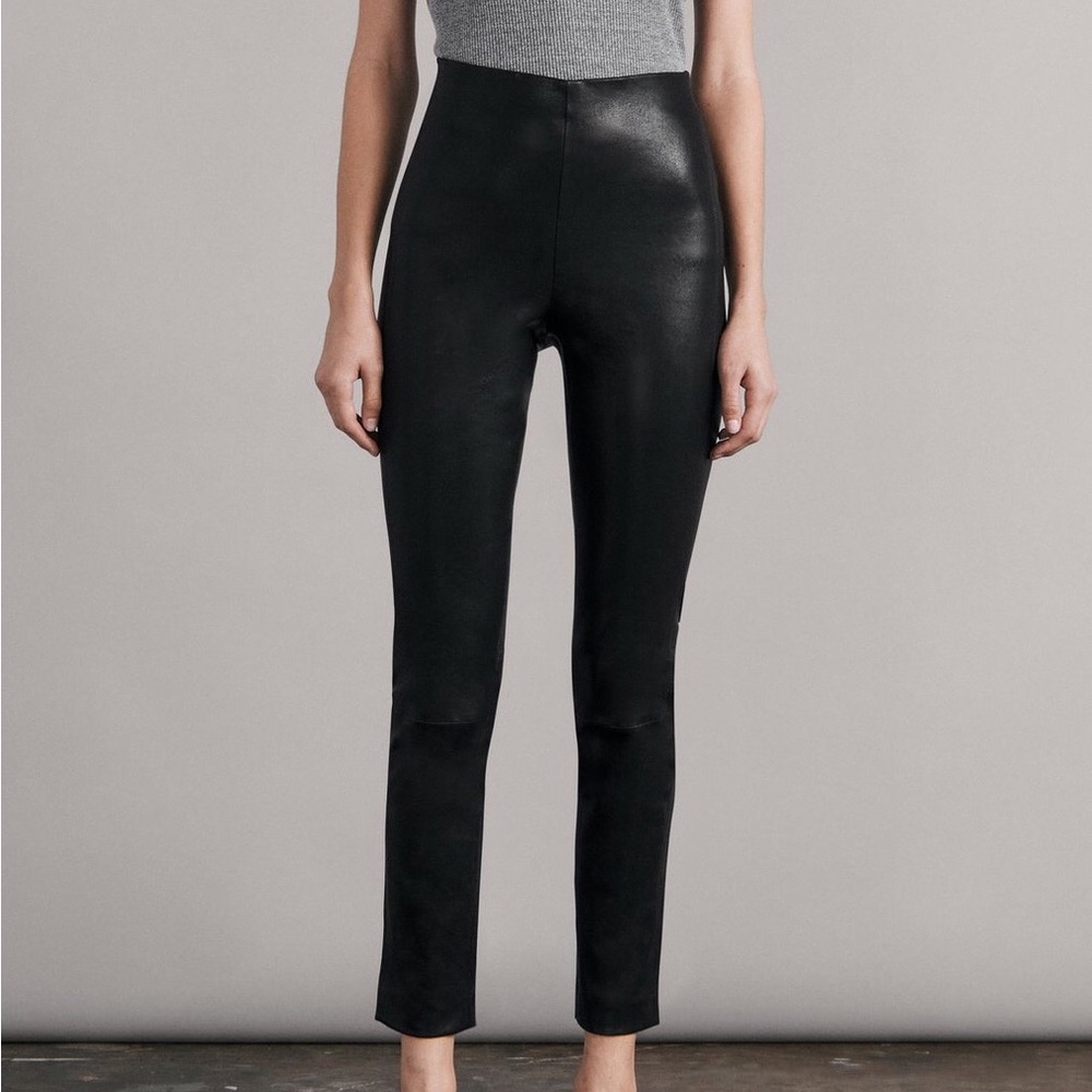 Rag & Bone High Rise Cropped Simone Black Leather Skinny Jeans size 23